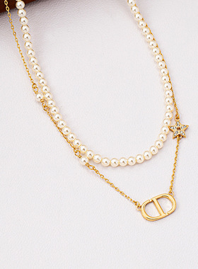 新款轻奢珍珠项链CD字母五星复古高级感百搭时尚气质春季毛衣链女