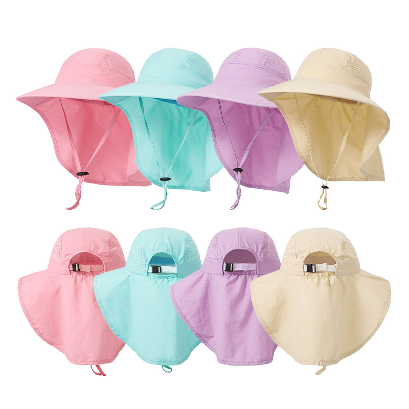 儿童遮阳帽子大檐女童夏季防晒帽男宝宝沙滩渔夫帽户外太阳帽