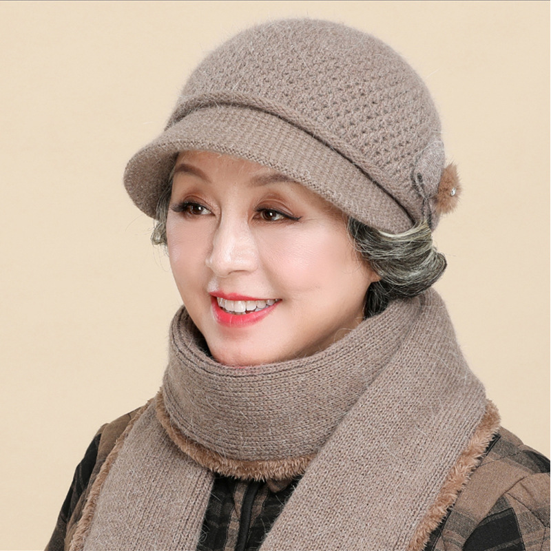 中老年帽子女奶奶老人秋冬季盆帽防寒保暖妈妈帽老太太兔绒骑车帽