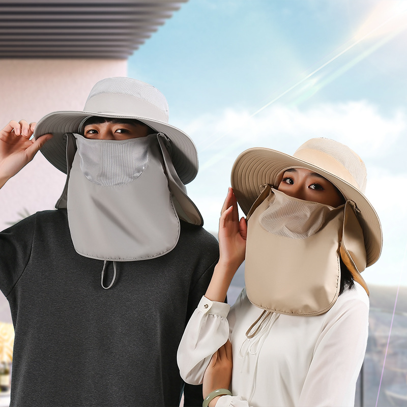 帽子女夏季遮阳帽户外防晒大檐凉帽遮脸面罩太阳渔夫帽男士钓鱼帽