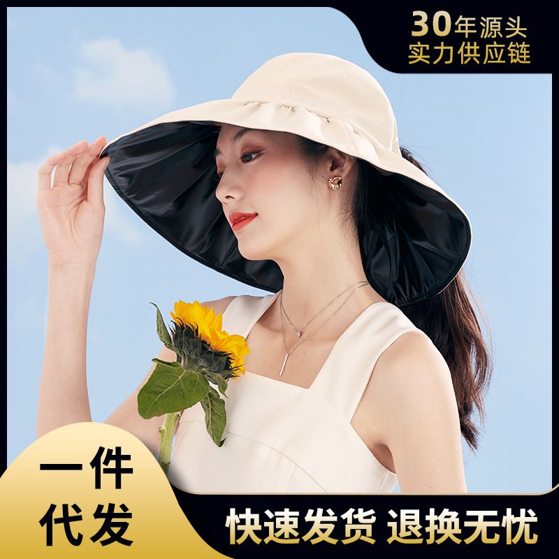春夏款遮阳帽女防紫外线大帽檐渔夫帽简约可折叠防晒帽子