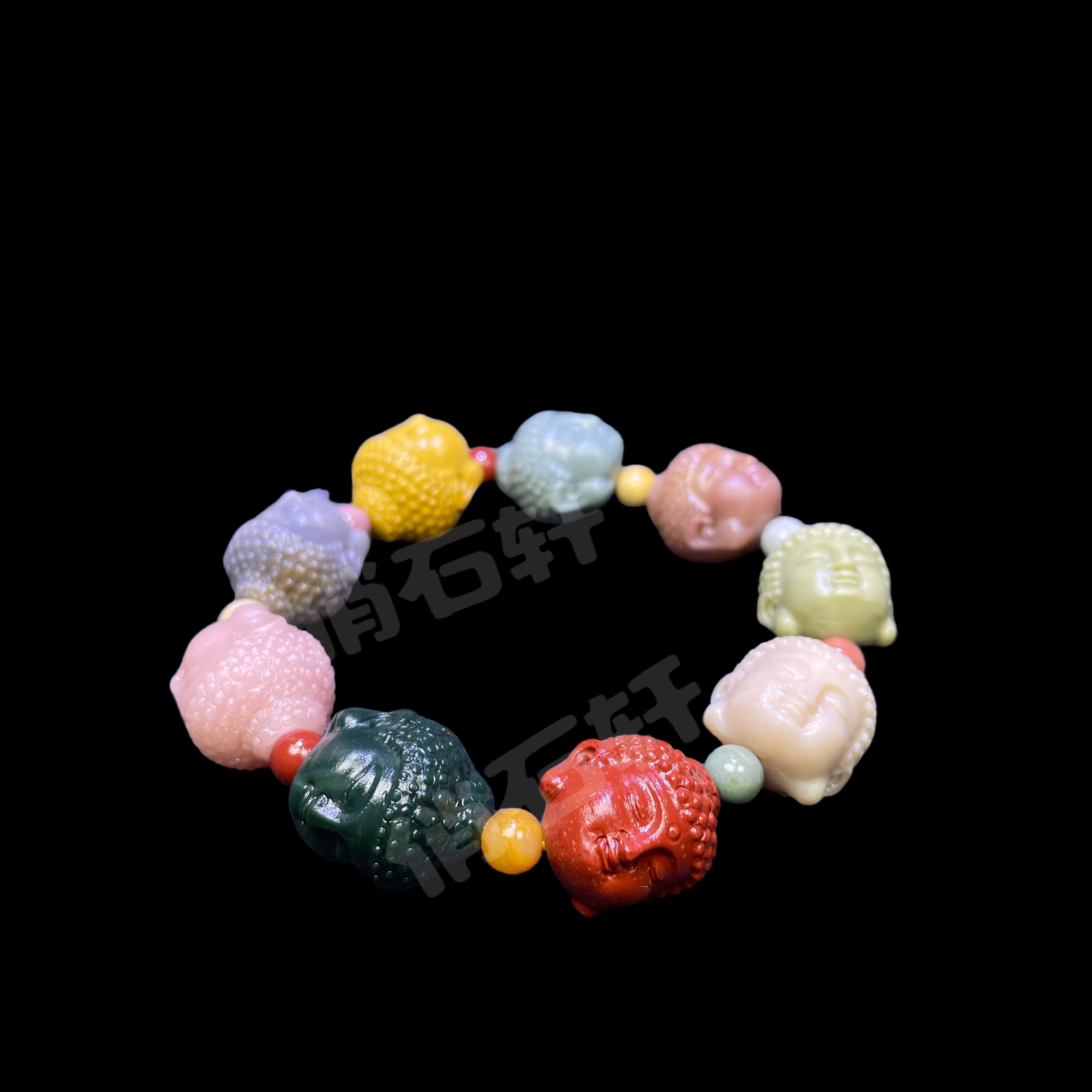 天然阿拉善玛瑙彩玉手链手串精工雕刻多宝佛头