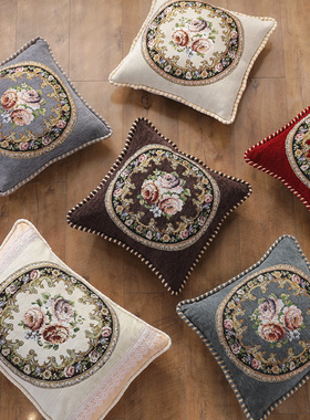 欧式抱枕套雪尼尔毛绒布艺靠包 美式靠垫套沙发腰垫腰靠方靠枕