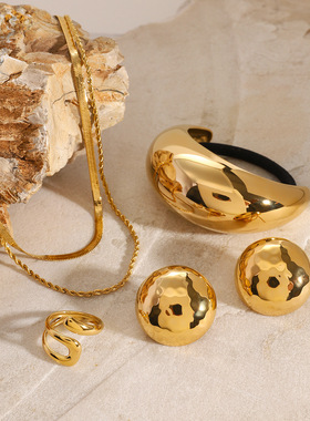 欧美不锈钢多层项链圆圈耳夹开口戒指高级感发圈套装饰品