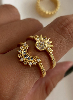 欧美不锈钢月亮叠戴戒指高级感小众指环钛钢手饰品rings