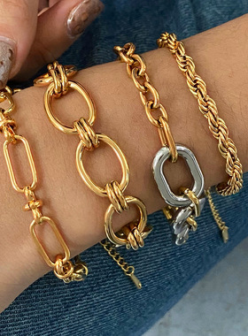 欧美不锈钢古巴手链高级感ins金属链条钛钢手饰bracelet