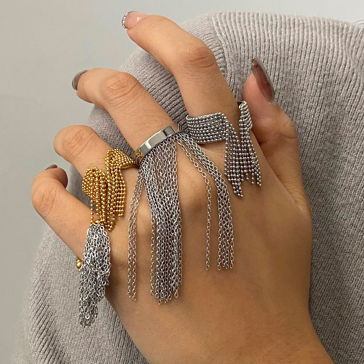 欧美不锈钢流苏戒指高级感小众指环18k金钛钢手饰品rings