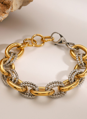 欧美不锈钢拼色手链高级感金属风链子钛钢手饰品bracelet