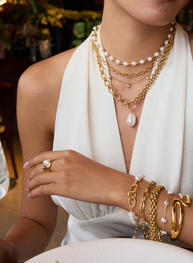 欧美金不锈钢珍珠手链轻奢高级感不掉色钛钢饰品