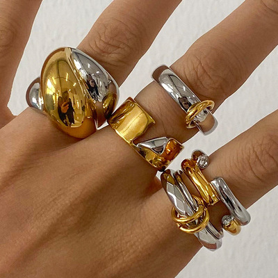 欧美拼色不锈钢戒指高级感小众夸张指环钛钢手饰品rings