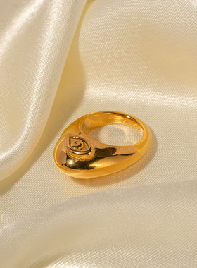 设计师款18K金不锈钢/胖乎乎恶魔之眼嘴唇双面戒指女士饰品