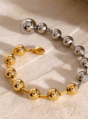 欧美不锈钢串珠手链ins高级感手串金刚撞色钛钢手饰饰品