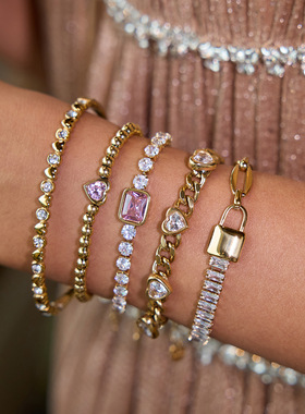 欧美爱心不锈钢锆石手链轻奢高级感不掉色钛钢饰品女