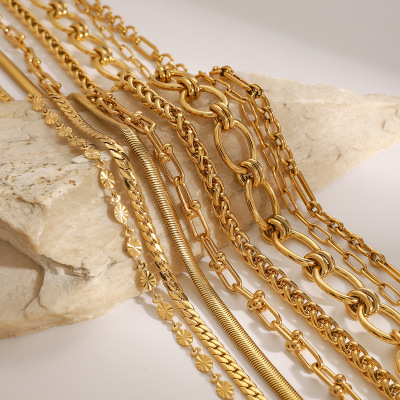 欧美不锈钢金色项链高级感古巴锁骨链钛钢项饰品necklace