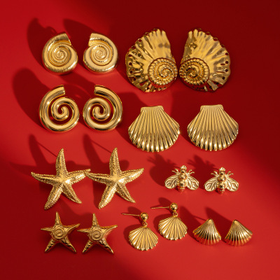 欧美不锈钢海星金色耳钉高级感ins耳环钛钢耳饰earrings