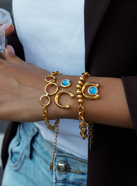 原创马术系列蓝色树脂马蹄钛钢手链小众轻奢手饰不锈钢首饰品