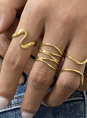 欧美钛钢不掉色戒指女小众设计镀金轻奢不锈钢手饰高级感配饰