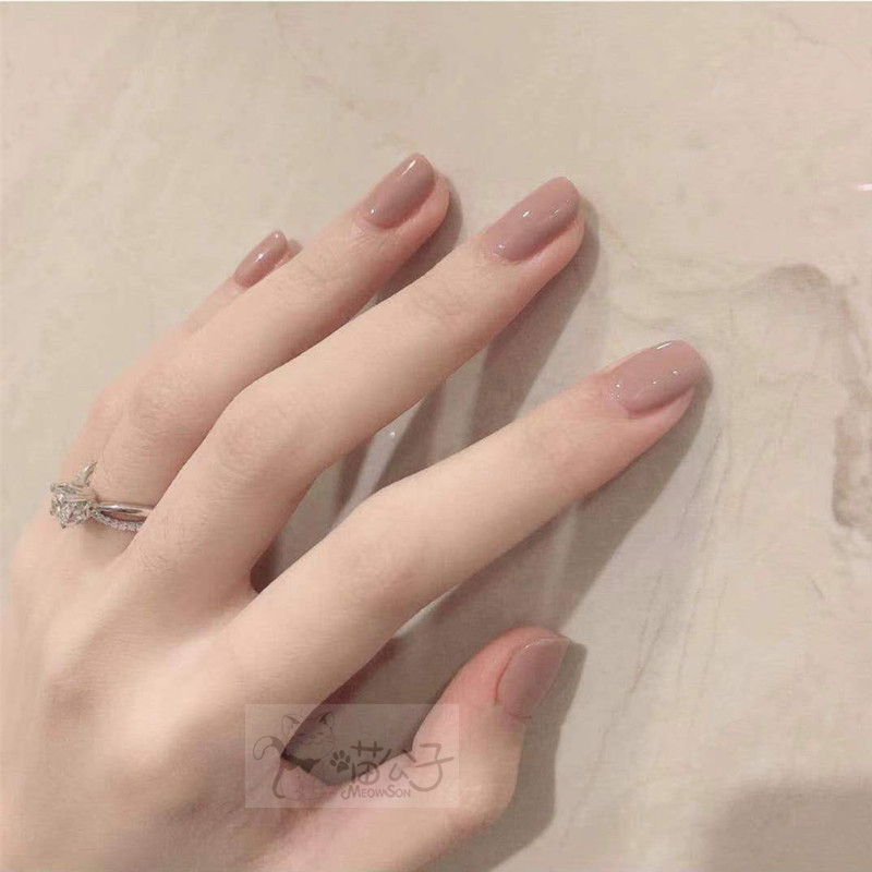 假指甲贴片光疗成品 焦糖色纯色秋冬显白系 新娘甲孕妇甲片美甲