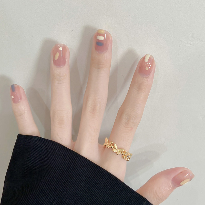 穿戴甲冰透手绘涂鸦法式桃心简约