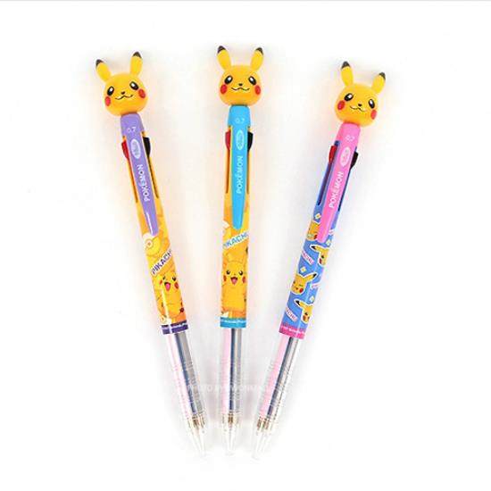 韩国进口正品 皮卡丘 轻松熊 卡通创意三色笔 学生多功能三色油笔