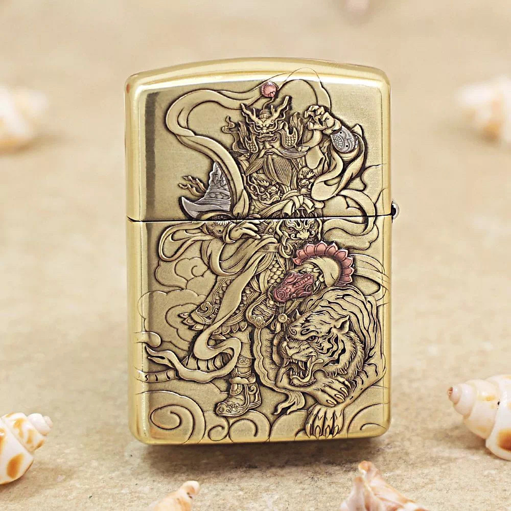 zippo紫铜镶嵌真武大帝门神