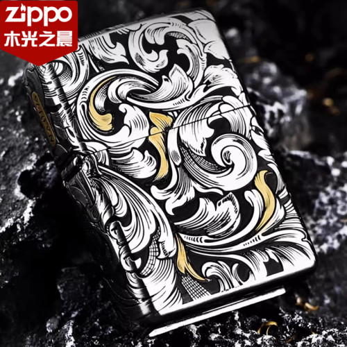 Zippo唐草重甲加厚白钢礼盒