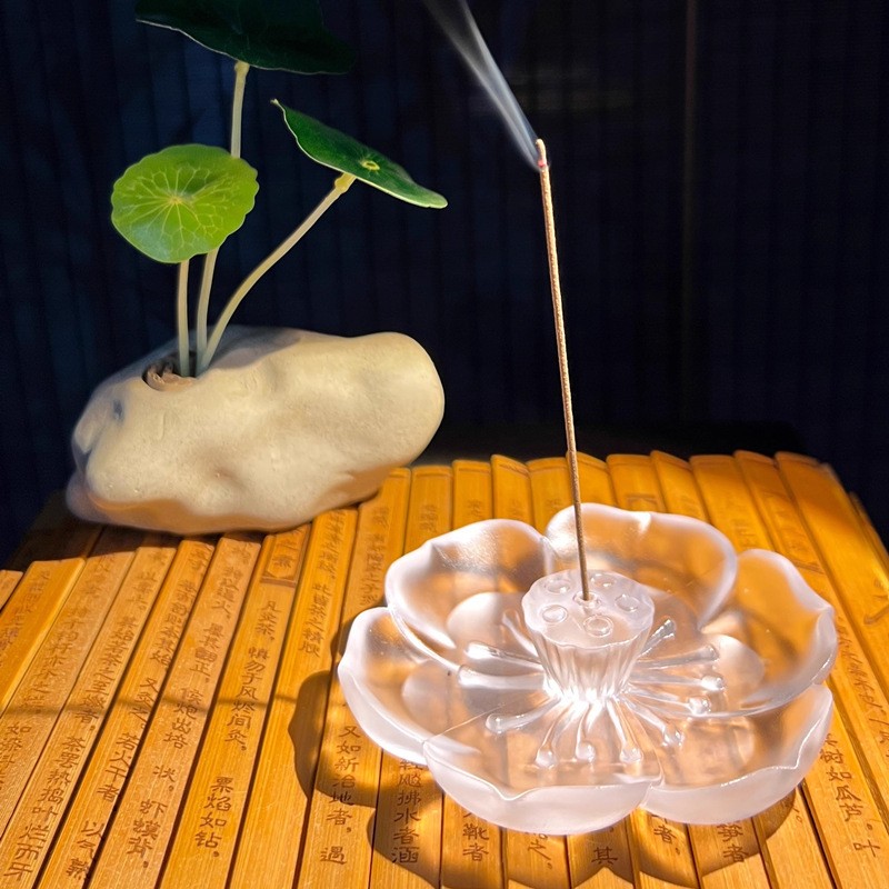 莲花香插古法琉璃香托香盘摆件