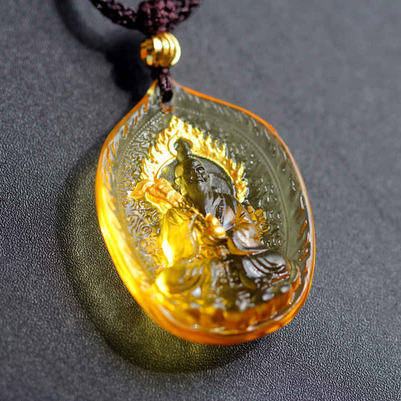 琉璃太上老君项链八卦牌护身符 许真君贴金吊坠 古法琉璃挂件饰品