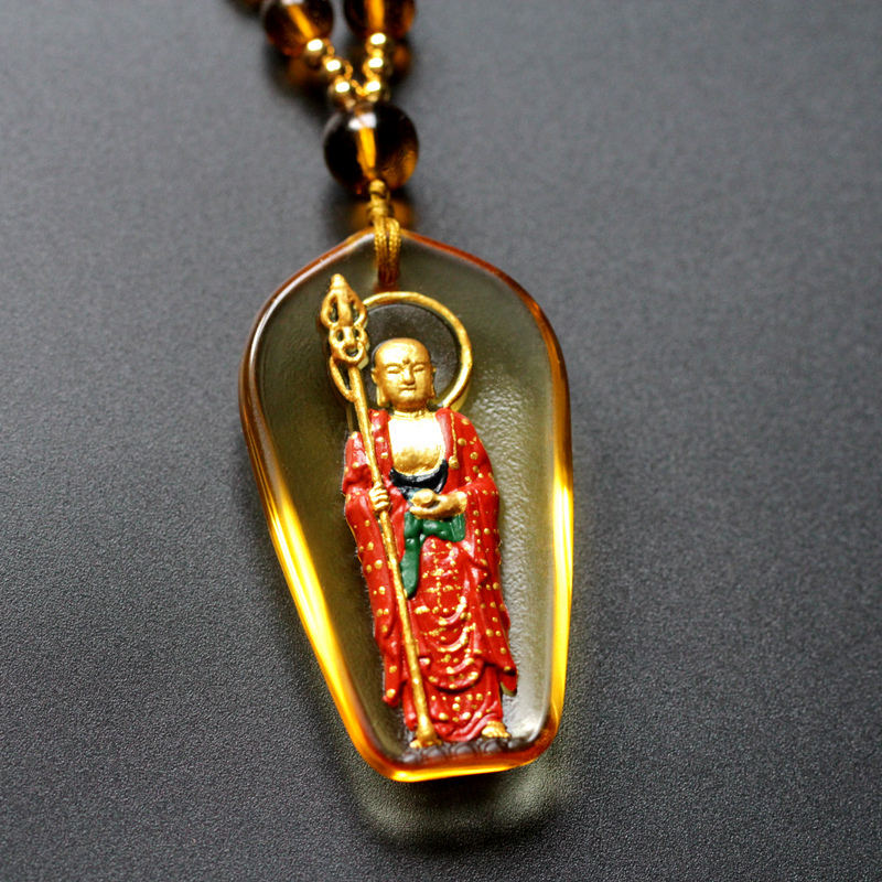 彩繪吊墜古法琉璃九華山地藏貼金