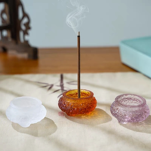 古法琉璃新中式圆形小香炉线香插迷你家用室内禅意香薰摆件装饰