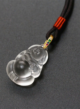 琉璃立体弥勒佛吊坠女款佛珠佛公弥勒蓝色项链男平安挂件情侣饰品