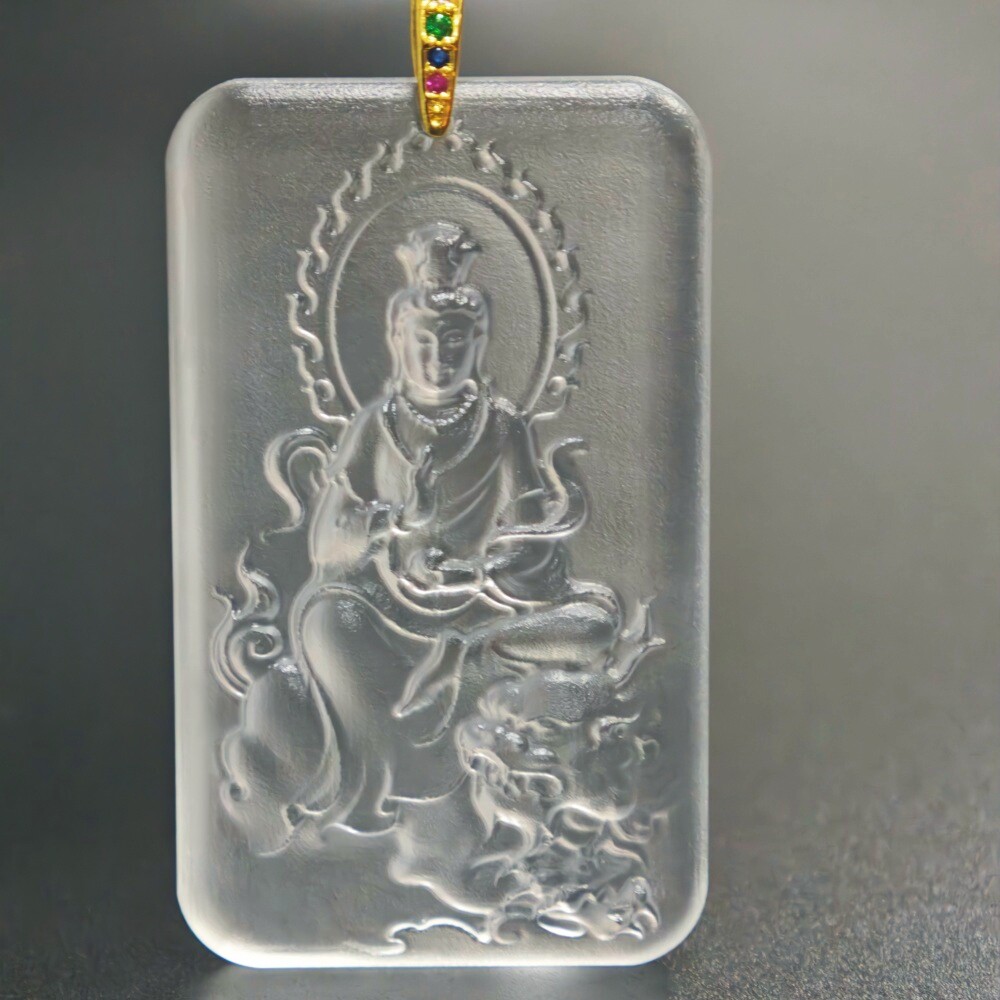 古法琉璃佛像吊坠火焰文殊菩萨