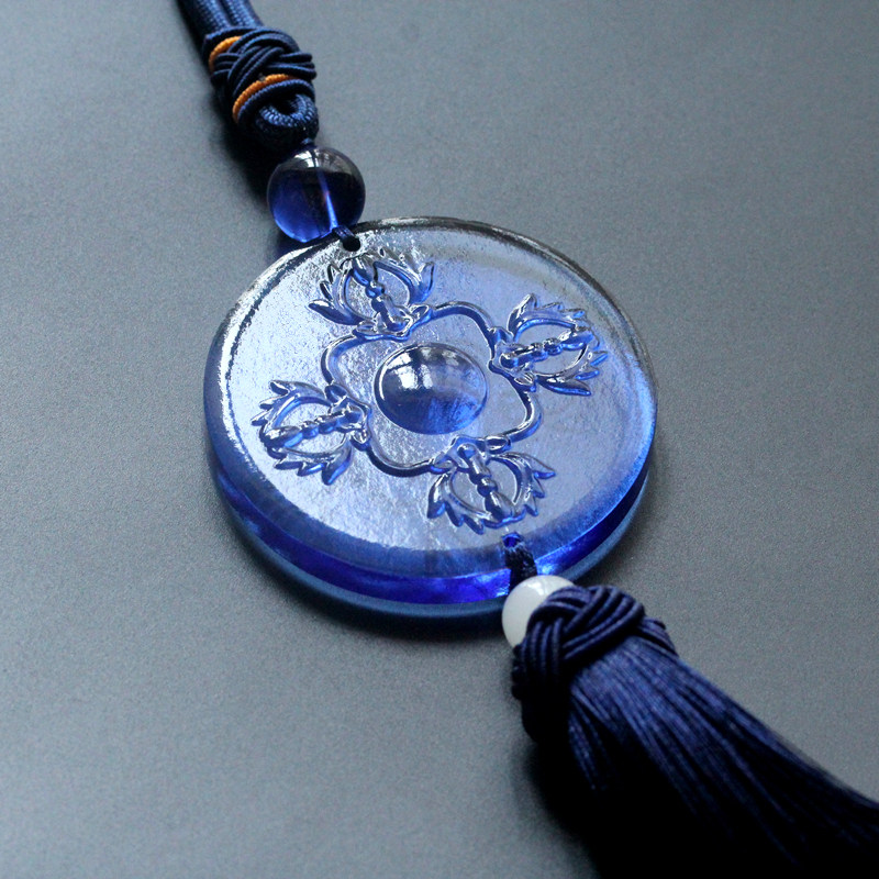 汽车挂饰 古法琉璃藏式十字金刚杵 吉祥物蓝色车饰内饰后视镜