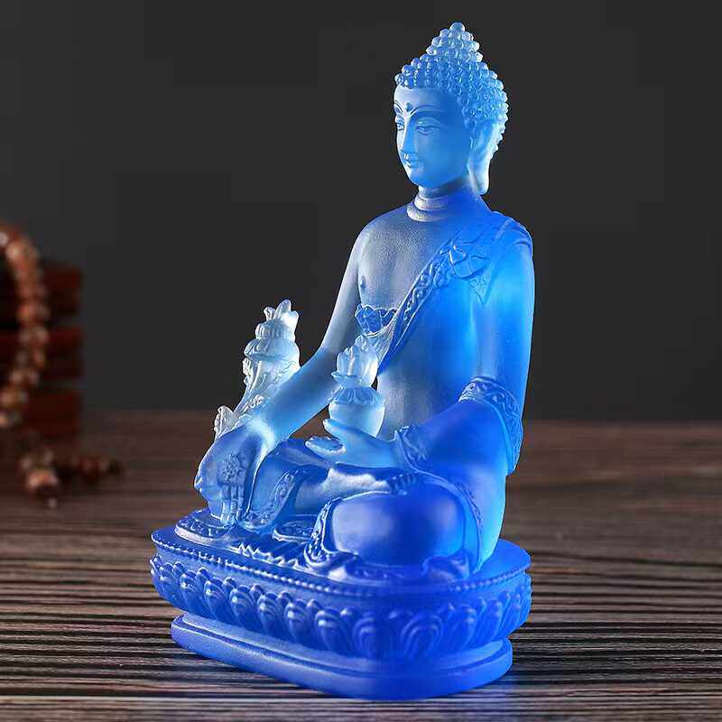 药师佛11公分古法琉璃单层莲花药师佛像佛堂摆件工艺礼品