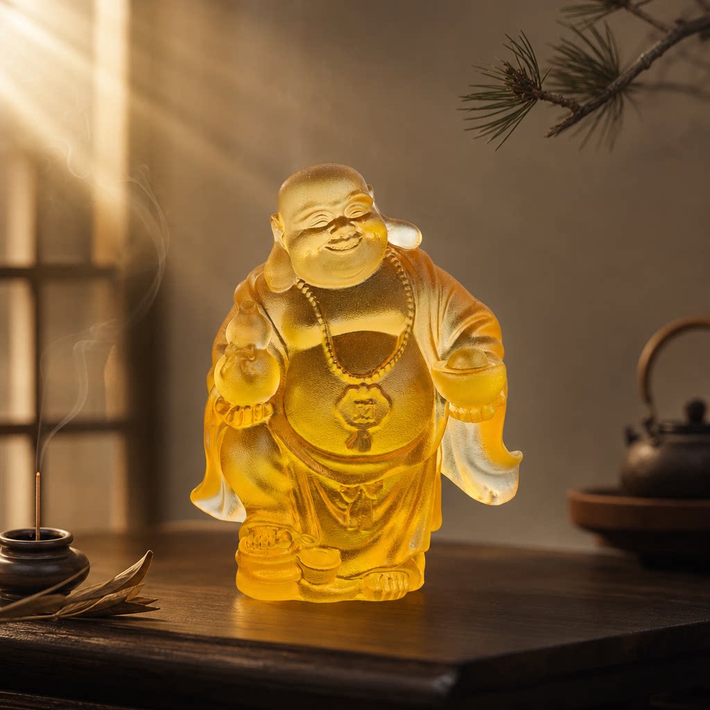 古法琉璃福禄弥勒摆件招财笑佛