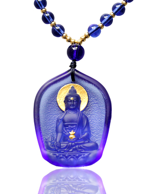 包邮古法琉璃佛像琉璃药师佛蓝色如来吊坠项链吉祥挂件运本命佛