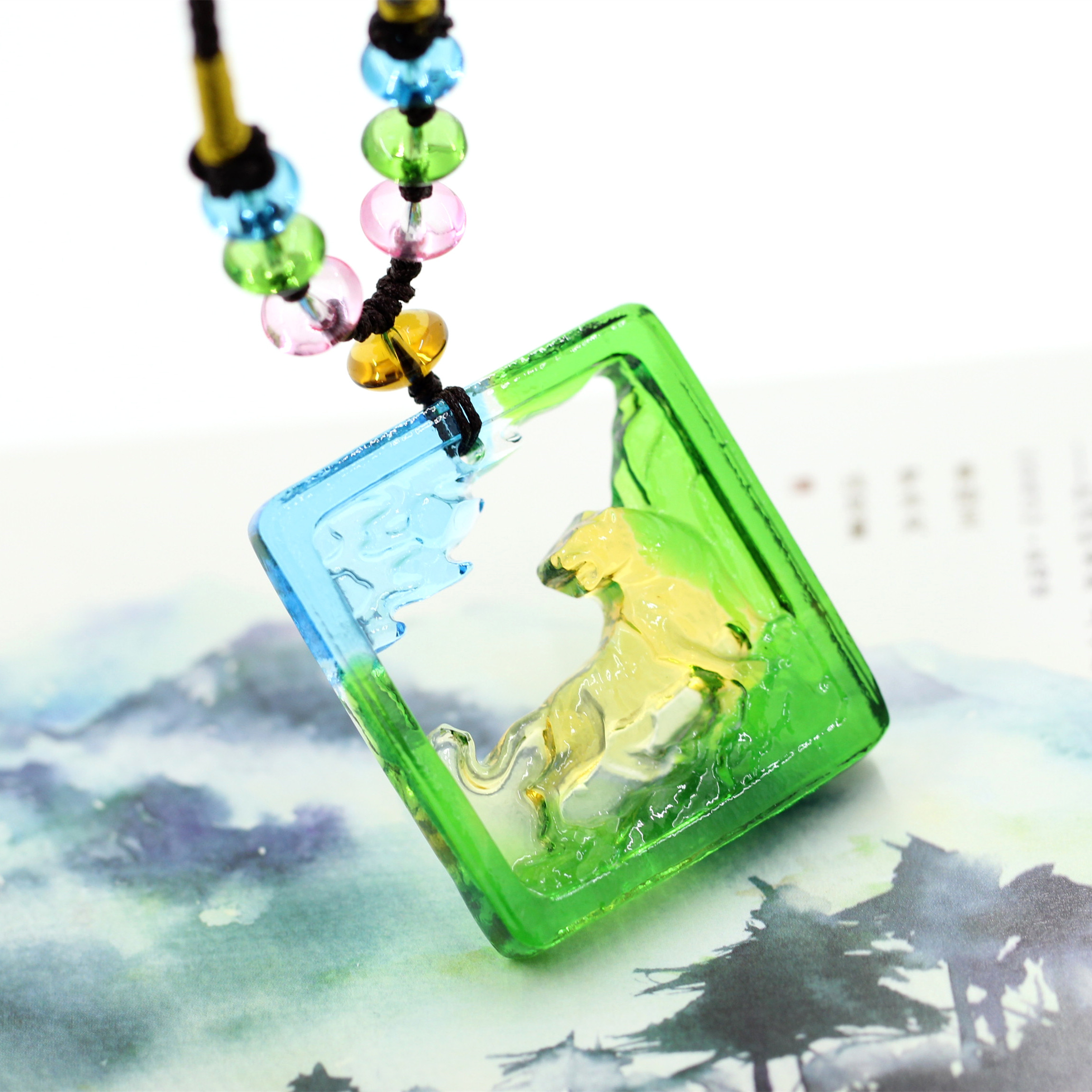 古法琉璃方形毛衣链挂件吊坠包邮