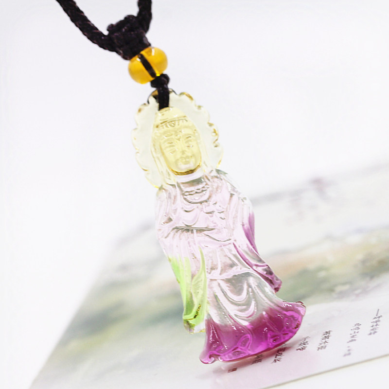 古法琉璃如意观音菩萨吊坠项链