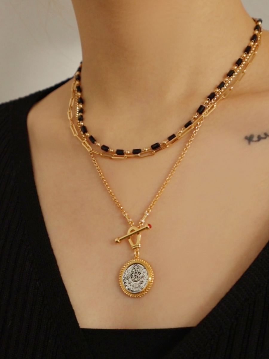 中古风叠戴古币吊坠项链