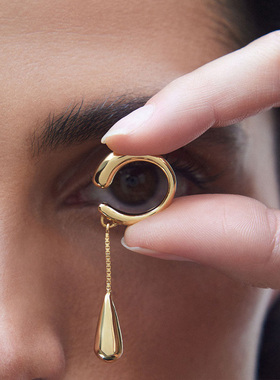 JILIFANG设计感ins冷淡风百搭简约长款流苏链条水滴无耳洞耳骨夹