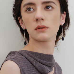 液化黑色水滴显瘦脸耳环 JILIFANG小众设计冷淡风极简主义百搭长款