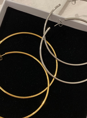 极简欧美风INS博主嘻哈潮酷夸张hoop大圆环C形镀金银色防过敏耳环