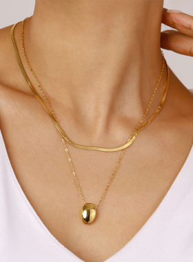 JILIFANG 欧美个性双层叠戴冷淡风ins椭圆小金球高品质吊坠项链女