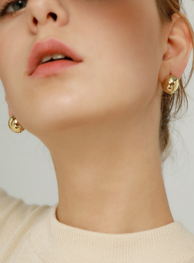 INS博主韩国fever时髦法式复古极简冷淡风金色圆球球圆形耳扣耳环