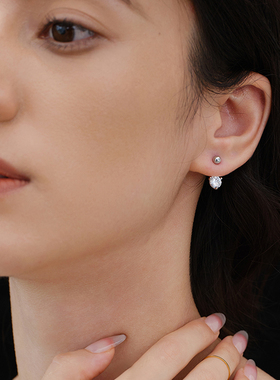 JILIFANG 老钱风 原创设计高级精致迷你小银豆镶钻后挂式耳环耳钉