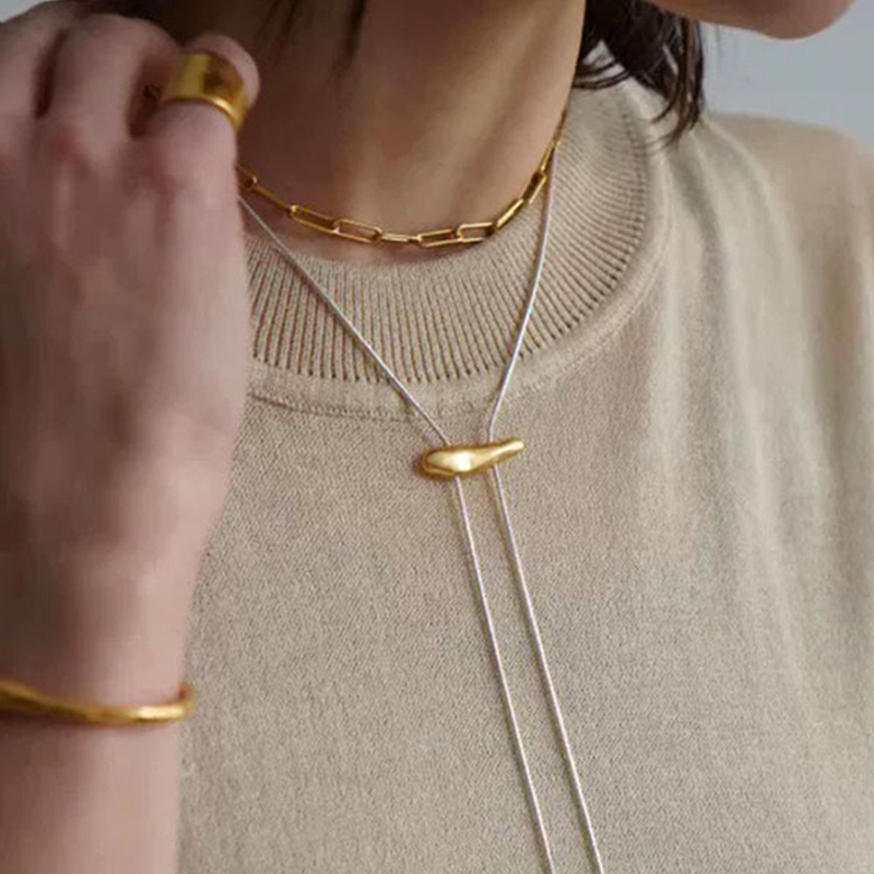 日系复古几何抽拉撞色项链