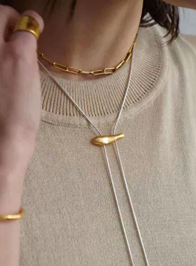 松本惠奈日式复古小众抽拉哑光镀金撞色几何冷淡极简百搭长款项链