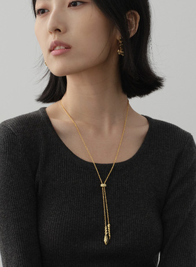 JILIFANG 古典主义 设计师款复古高级可调节麻花长款抽拉毛衣链女