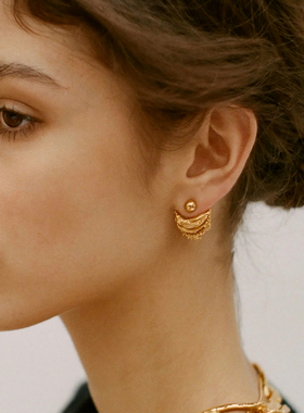 伦敦小众ins设计师复古熔岩弯曲不规则18K镀金银色可拆卸耳钉耳环