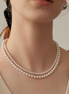 韩国fever同款高级质感ins复古施家正圆强光奶油澳白色珍珠项链女